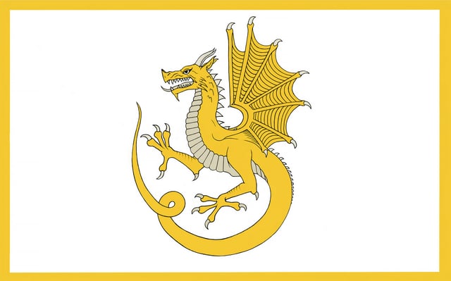 Y Ddraig Aur (The Gold Dragon), c. 1400 – c. 1416, the royal standard of Owain Glyndŵr, Prince of Wales, famously raised over Caernarfon during the Battle of Tuthill in 1401 against the English. It is evident in Glyndŵr's privy seals that his gold dragon had two legs.
