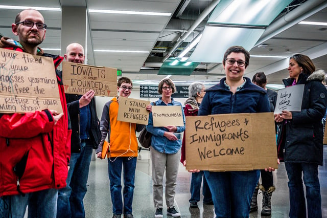 Protesters at Des Moines International Airport, Iowa