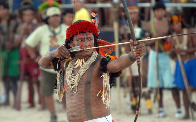 A Rikbaktsa archer competes at Brazil's Indigenous Games