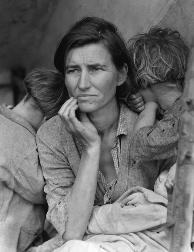 The Great Depression with its periods of worldwide economic hardship formed the backdrop against which Keynesian Revolution took place (the image is Dorothea Lange's Migrant Mother depiction of destitute pea-pickers in California, taken in March 1936)