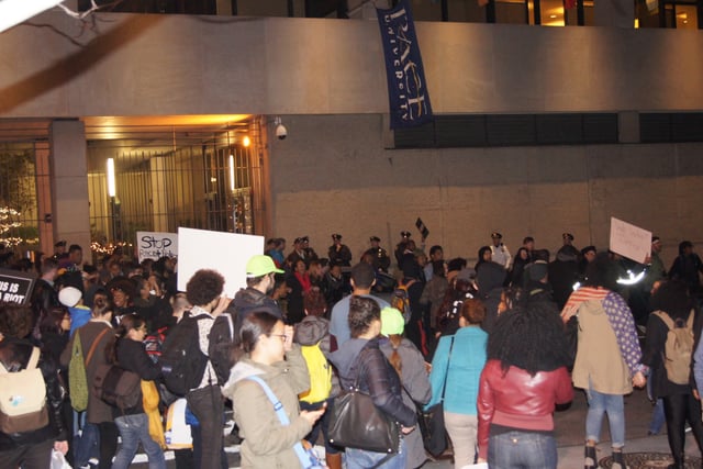 New Yorkers demonstrating against police brutality at Pace University in November 2014
