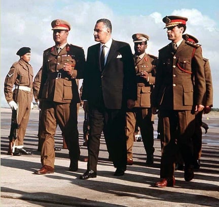 Gaddafi (right) with Nimeiry and Nasser in 1969