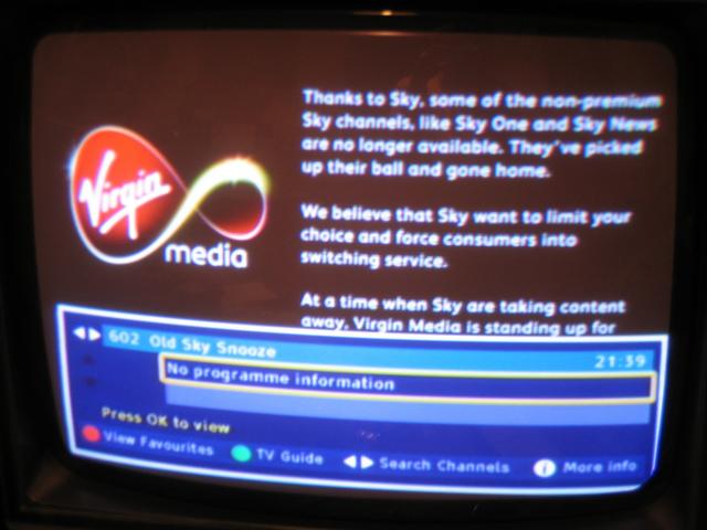 Virgin Media's Electronic Program Guide contents after Virgin Media's contract to carry Sky News expired.