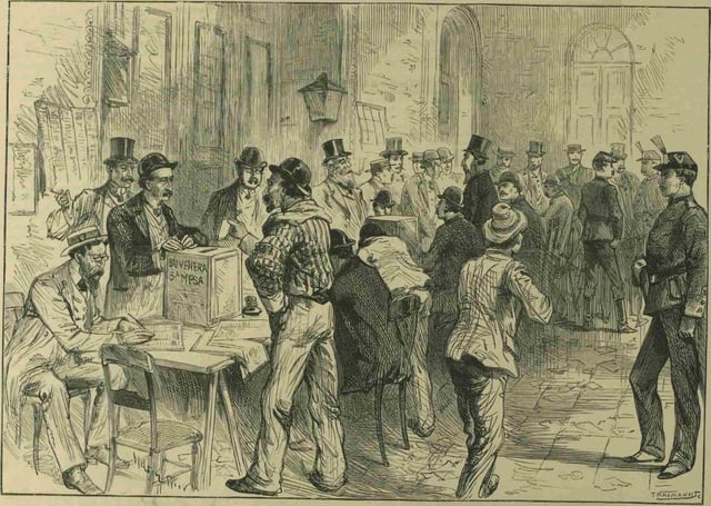 Election Proceedings in Buenos Ayres: Voting under military protection (The Illustrated London News, 26 March 1892).