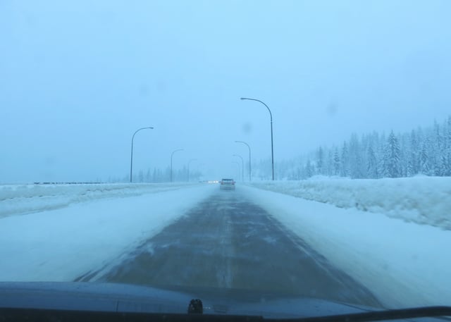 Heavy snowfall occurs frequently on the Coquihalla Highway.