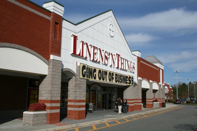 A Linens 'n Things store (with older logo) going out of business in Durham, North Carolina.