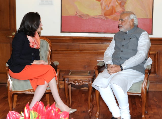Sandberg meeting India's Prime Minister Narendra Modi in New Delhi on July 03, 2014