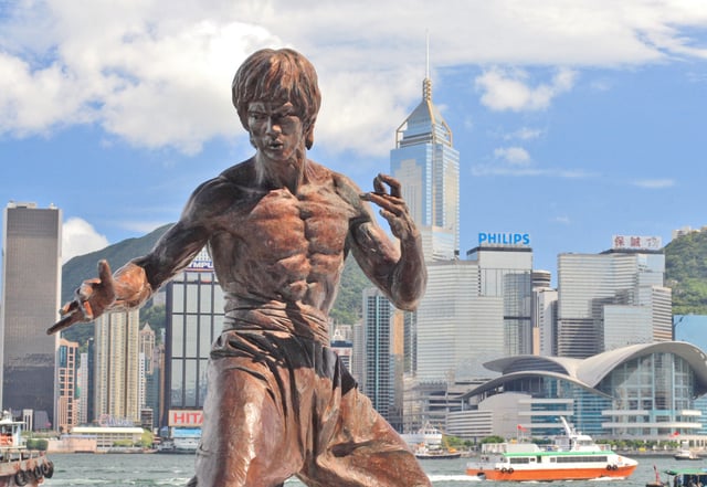 Statue of Bruce Lee on the Avenue of Stars, a tribute to the city's film industry