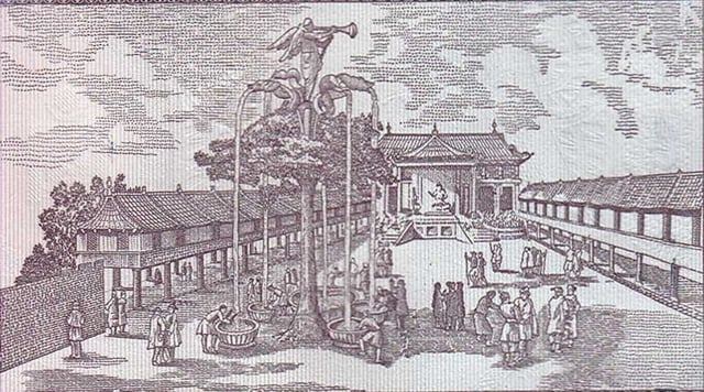 Silver Tree fountain in front of Tumen Amugulang Palace, 18th-century European imagination