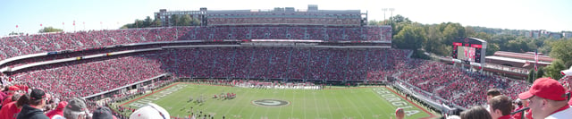 A panoramic view from Sanford's upper North Deck during the October 14, 2006 home game against the Vanderbilt Commodores (picture does not show newly constructed additions from 2009 to Tate Student Center)
