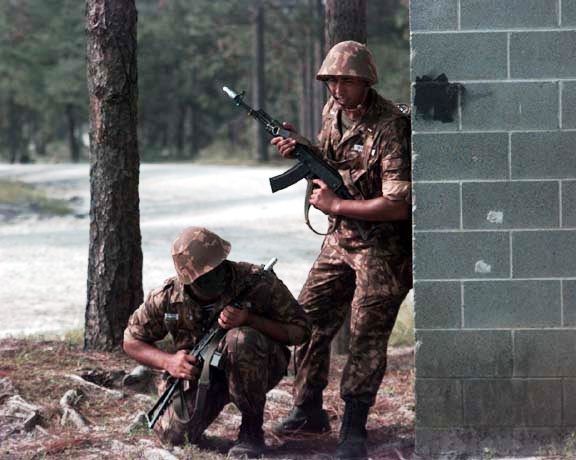 Uzbek troops during a cooperative operation exercise