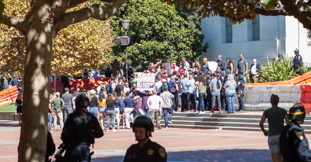 Yiannopoulos greets supporters on the steps of Sproul Hall, UC Berkeley, 24 September 2017