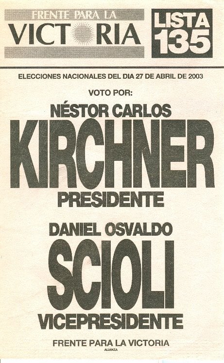 Presidential ballot of the Néstor Kirchner – Daniel Scioli ticket.