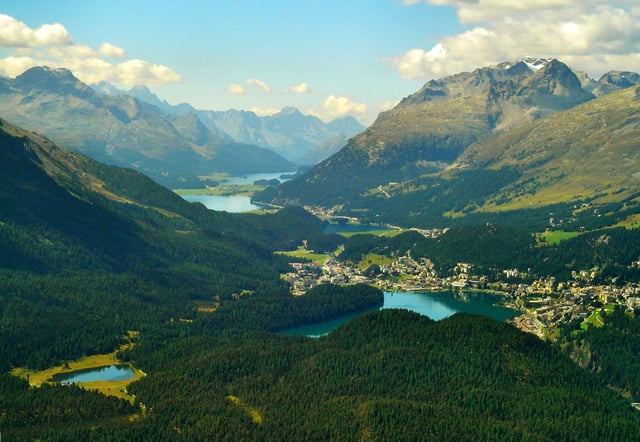 The high valley of Engadine. Tourism constitutes an important revenue for the less industrialised alpine regions.