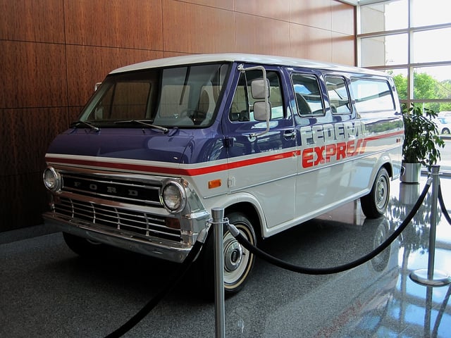 Fedex's first van displayed at the FedEx World Headquarters