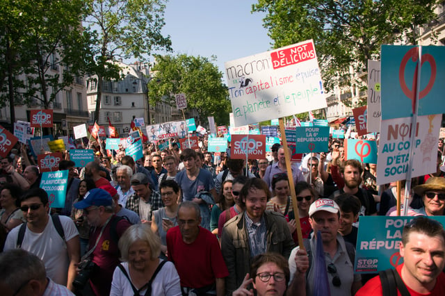 Protest against President Macron and his economic policies in Paris on 5 May 2018