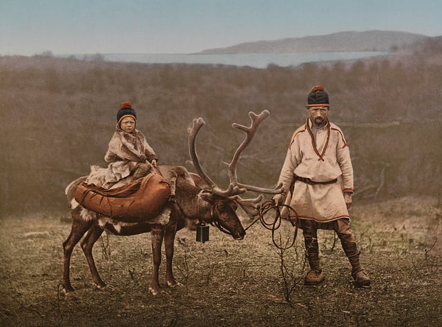 A Sámi man and child in Finnmark, Norway, circa 1900