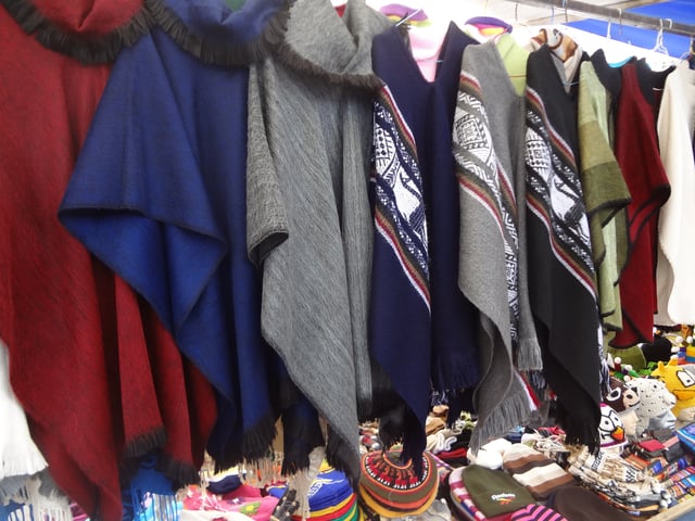 Traditional alpaca clothing at the Otavalo Artisan Market in the Andes of Ecuador