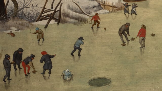 Detail from a reproduction of Winter Landscape with a Bird Trap (Bruegel, 1565)
