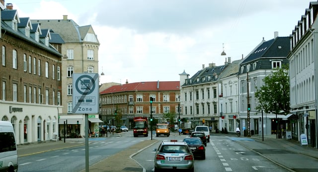 The street Strandvejen through the northern Copenhagen district Hellerup