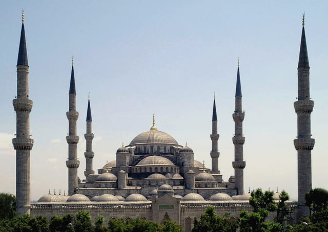 Sultan Ahmed Mosque in Istanbul is popularly known as the Blue Mosque due to the blue İznik tiles which adorn its interior.