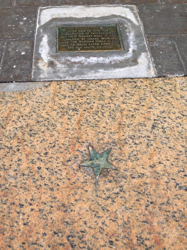 The Star on the Sidewalk indicates the spot of the first reading in New England of the Declaration of Independence in 1776.