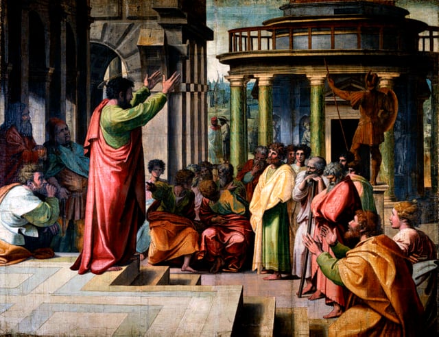 Saint Paul delivering the Areopagus sermon in Athens, by Raphael, 1515. This sermon addressed early issues in Christology.*%20by%20Alister%20E.%20McGr]]