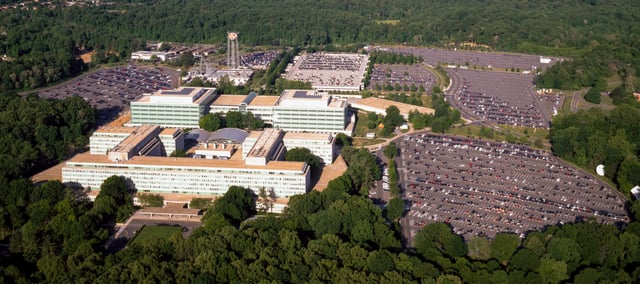 Aerial view of the Central Intelligence Agency headquarters, Langley, Virginia.