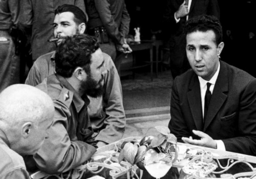 Castro with Ahmed Ben Bella, principal leader of the Algerian War of Independence against French colonial rule; Ben Bella was one of many political figures inspired by Castro
