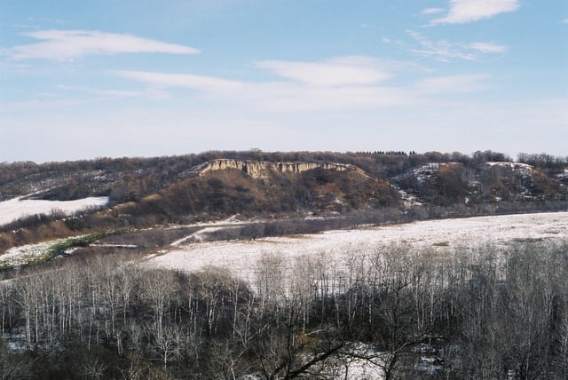 First Nations would stampede American bison over these cliffs, near Cartwright, Manitoba.