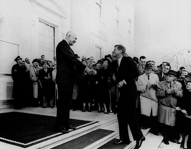 Outgoing President Dwight D. Eisenhower meets with President-elect John F. Kennedy on December 6, 1960