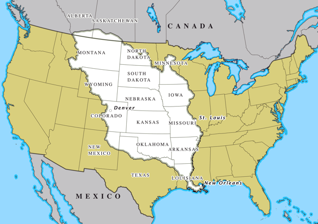 The 1803 Louisiana Purchase totalled 827,987 square miles (2,144,480 square kilometres), doubling the size of the United States.