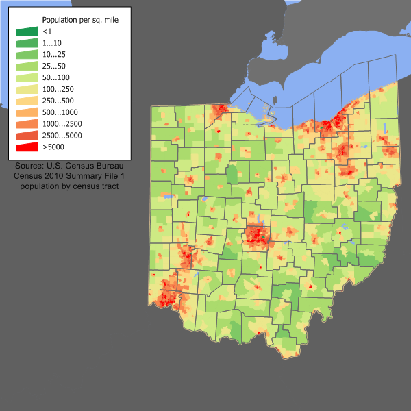 Ohio population density map