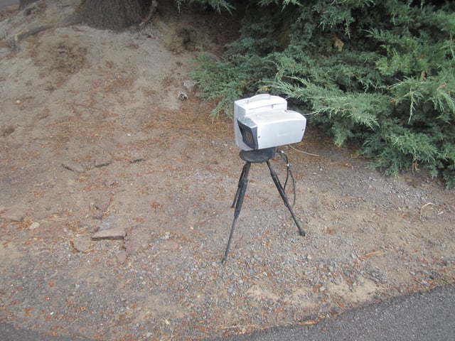 Surveillance camera mounted on a tripod in Sunriver, Oregon.
