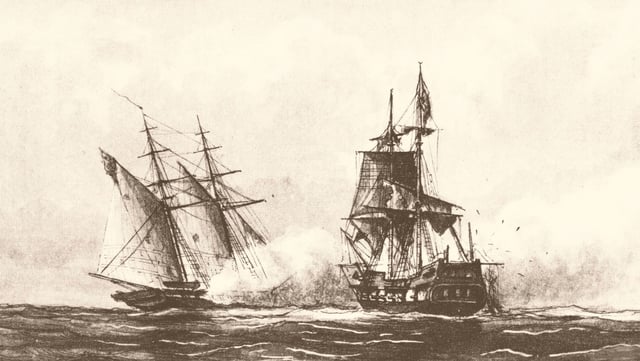 The USS Enterprise of the Mediterranean Squadron capturing a Tripolitan Corsair during the First Barbary War, 1801