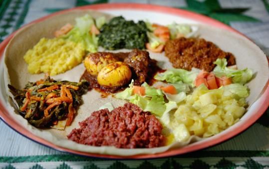 Eritrean injera with various stews
