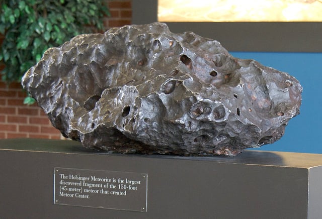 The Holsinger meteorite, the largest piece of the Canyon Diablo meteorite. Uranium–lead dating and lead–lead dating on this meteorite allowed refinement of the age of the Earth to 4.55 billion ± 70 million years.