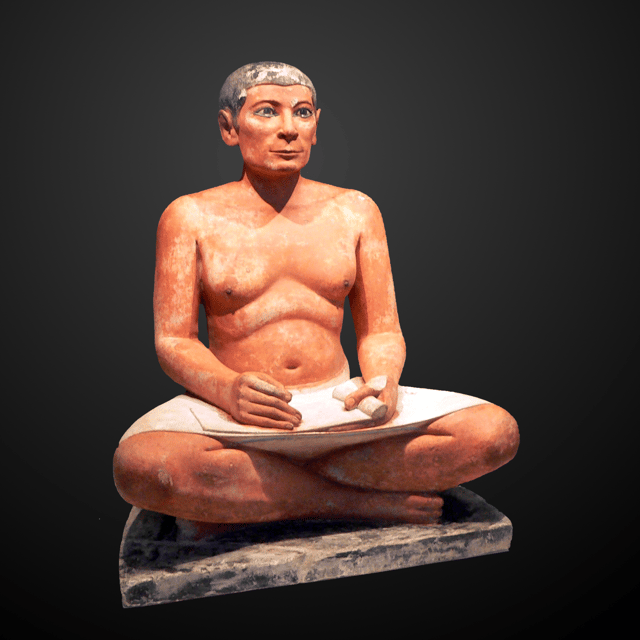 The Seated Scribe from Saqqara, Fifth dynasty of Egypt; scribes were elite and well educated. They assessed taxes, kept records, and were responsible for administration.