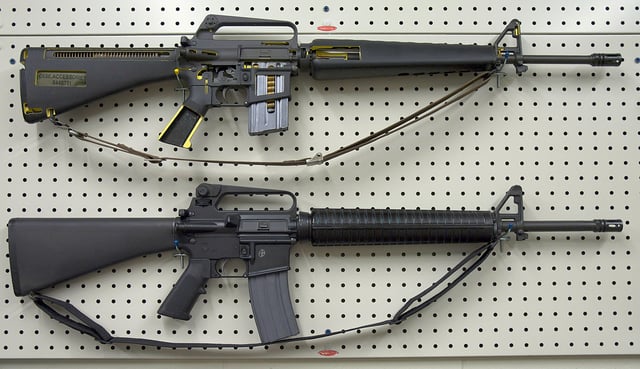 M16A1 cutaway rifle (top) M16A2 (below)