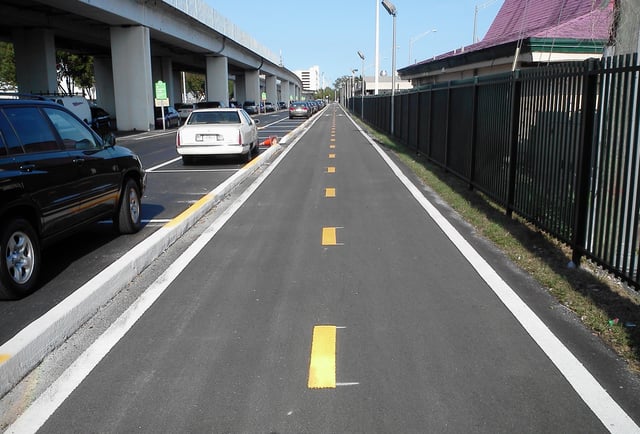 The 2011 Metro-Path extension running along the track guideway near Dadeland South station.