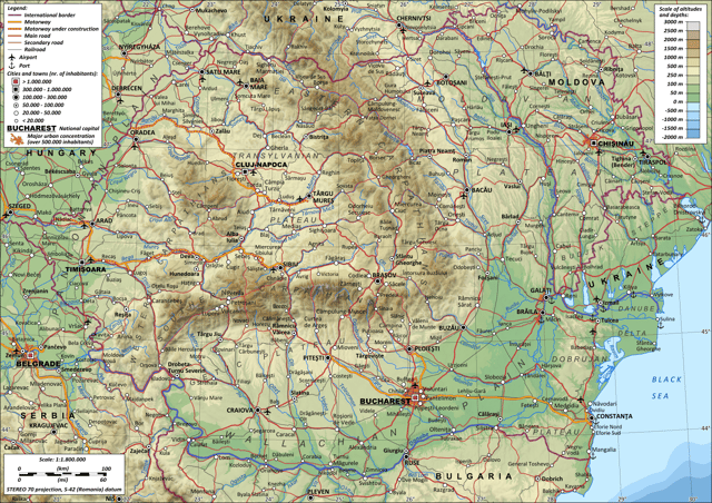 Topographic map of Romania