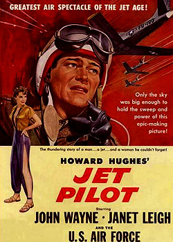 Jet Pilot, a Hughes pet production launched in 1949. Shooting wrapped in May 1951, but it was not released until 1957 due to his interminable tinkering. RKO was by then out of the distribution business. The movie was released by Universal-International.