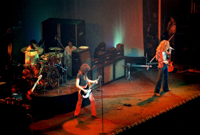 Led Zeppelin performing at Chicago Stadium in January 1975