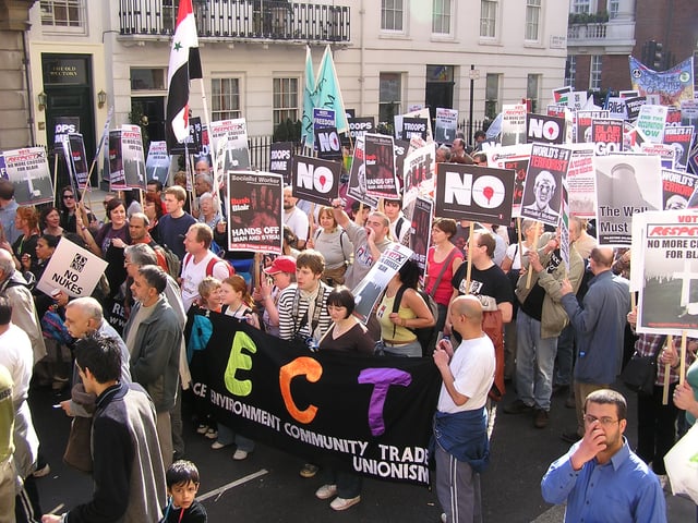 Protesters on 19 March 2005, in London, where over 150,000 marched