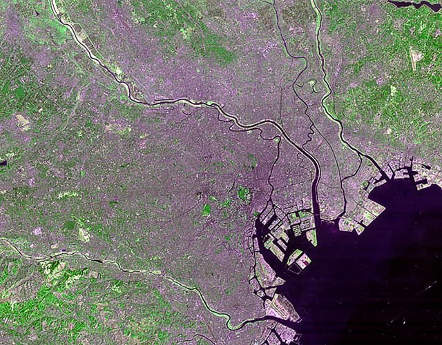 Satellite photo of Tokyo's 23 Special wards taken by NASA's Landsat 7
