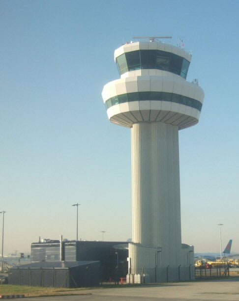 The airport control tower opened in 1984.