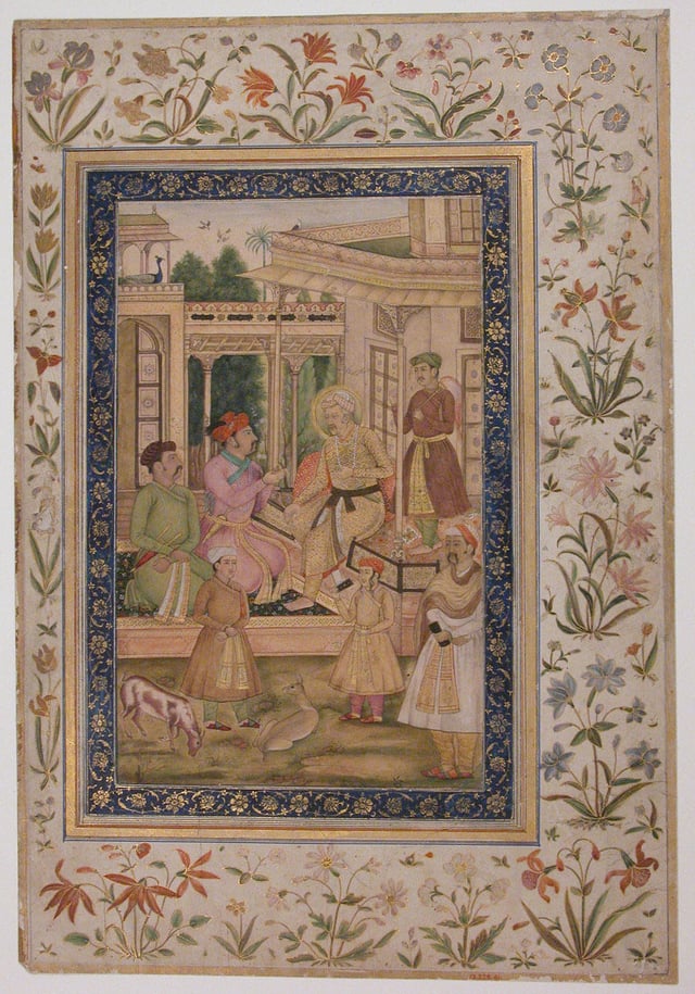 Akbar being visited by his sons, Jahangir and Daniyal