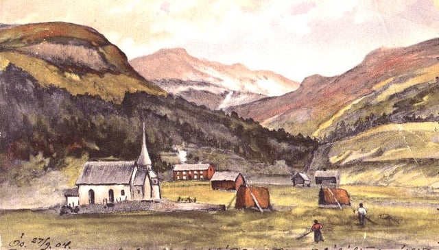 Someone from western Jämtland lives opp i lännan, “up in the lands”, which alludes to the high position this region is known for. This is hinted by Åreskutan behind the old church of Åre in this picture.