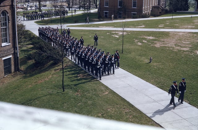 Corps of Cadets on campus ca 1952