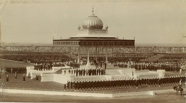 The Delhi Durbar of 1911, with King-Emperor George V and Queen-Empress Mary seated upon the dais.